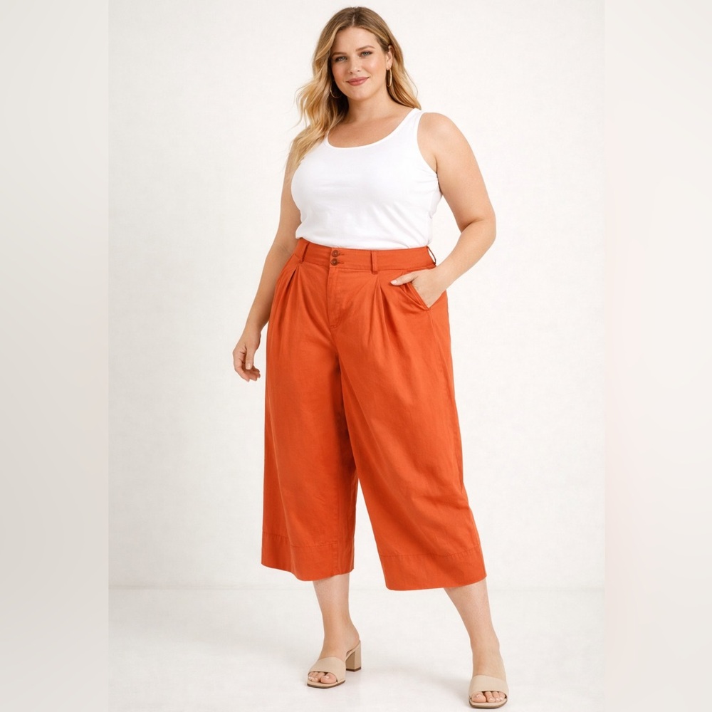 Anthropologie NEW Burnt Orange Wide Leg Culottes 20W High Waist Cropped Pants